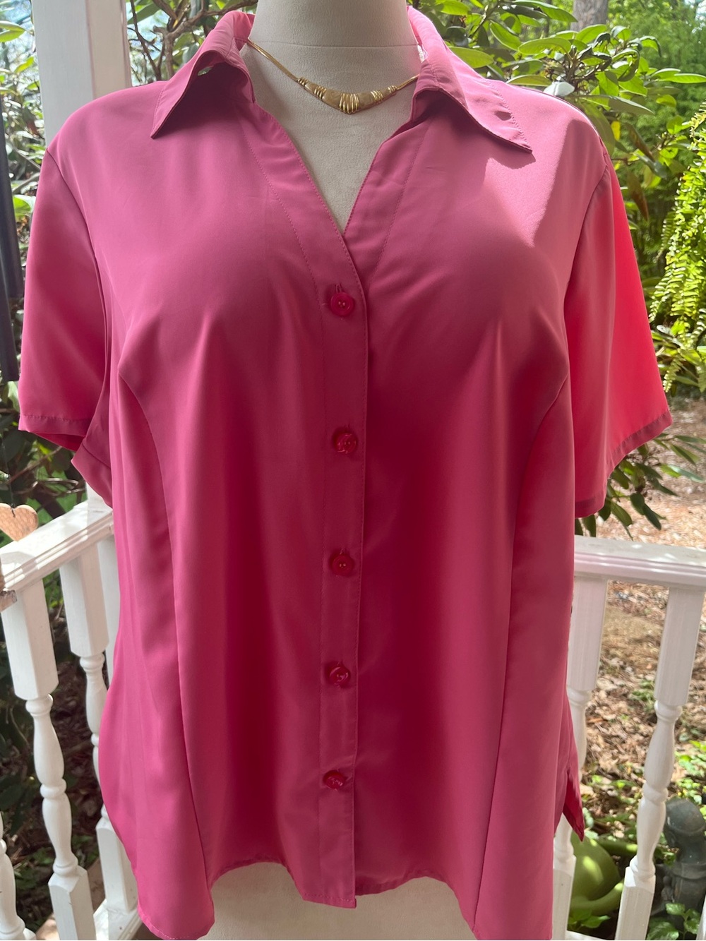 Notations Pink Button Front Blouse Plus Size 3X Short Sleeve Y2K Barbie Core